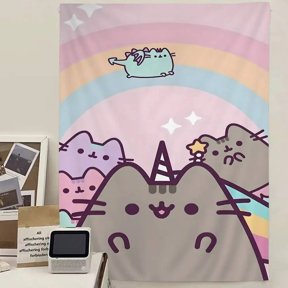 Cute Pusheen Cartoon Colorful Tapestry