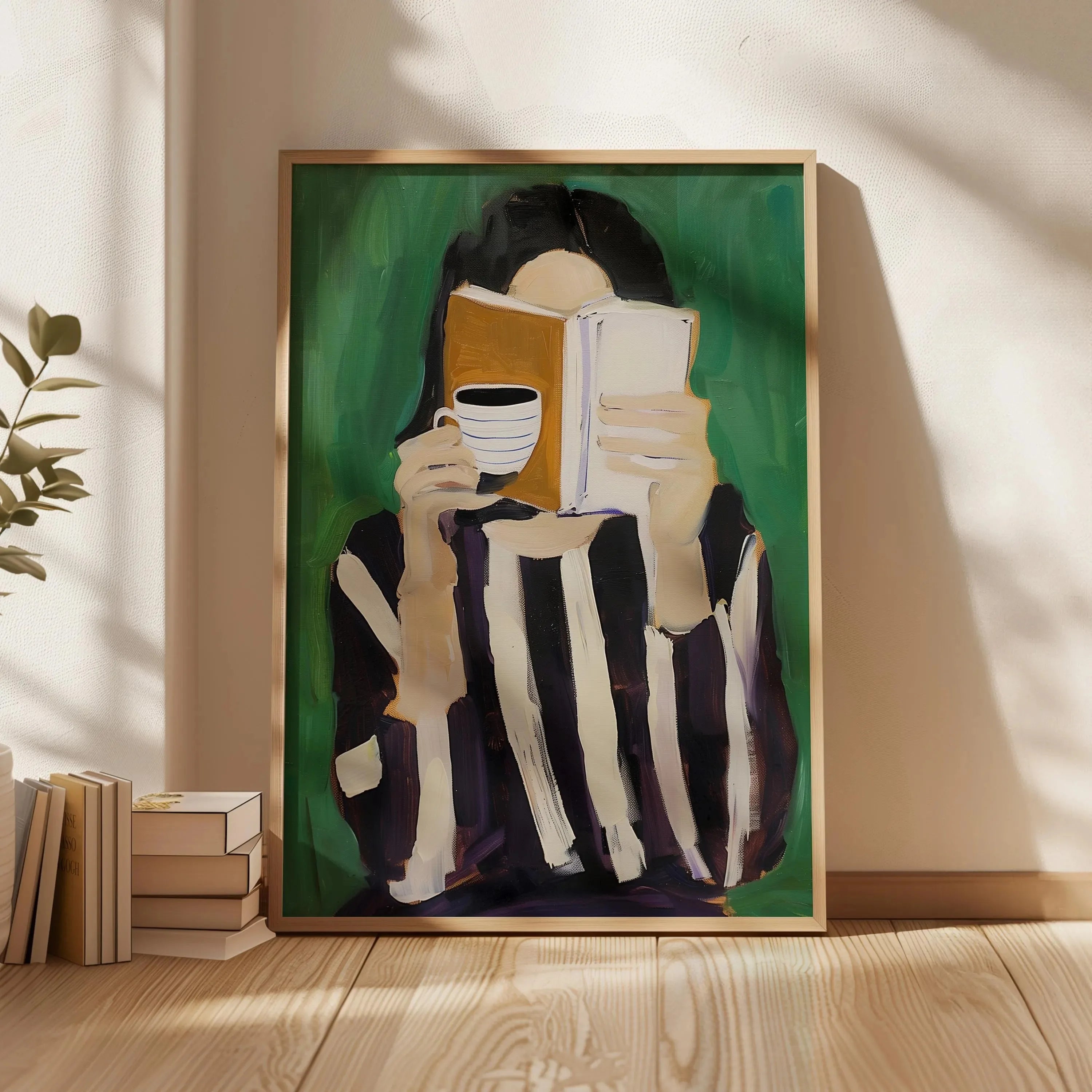 Abstract Woman Reading Coffee Canvas Wall Art