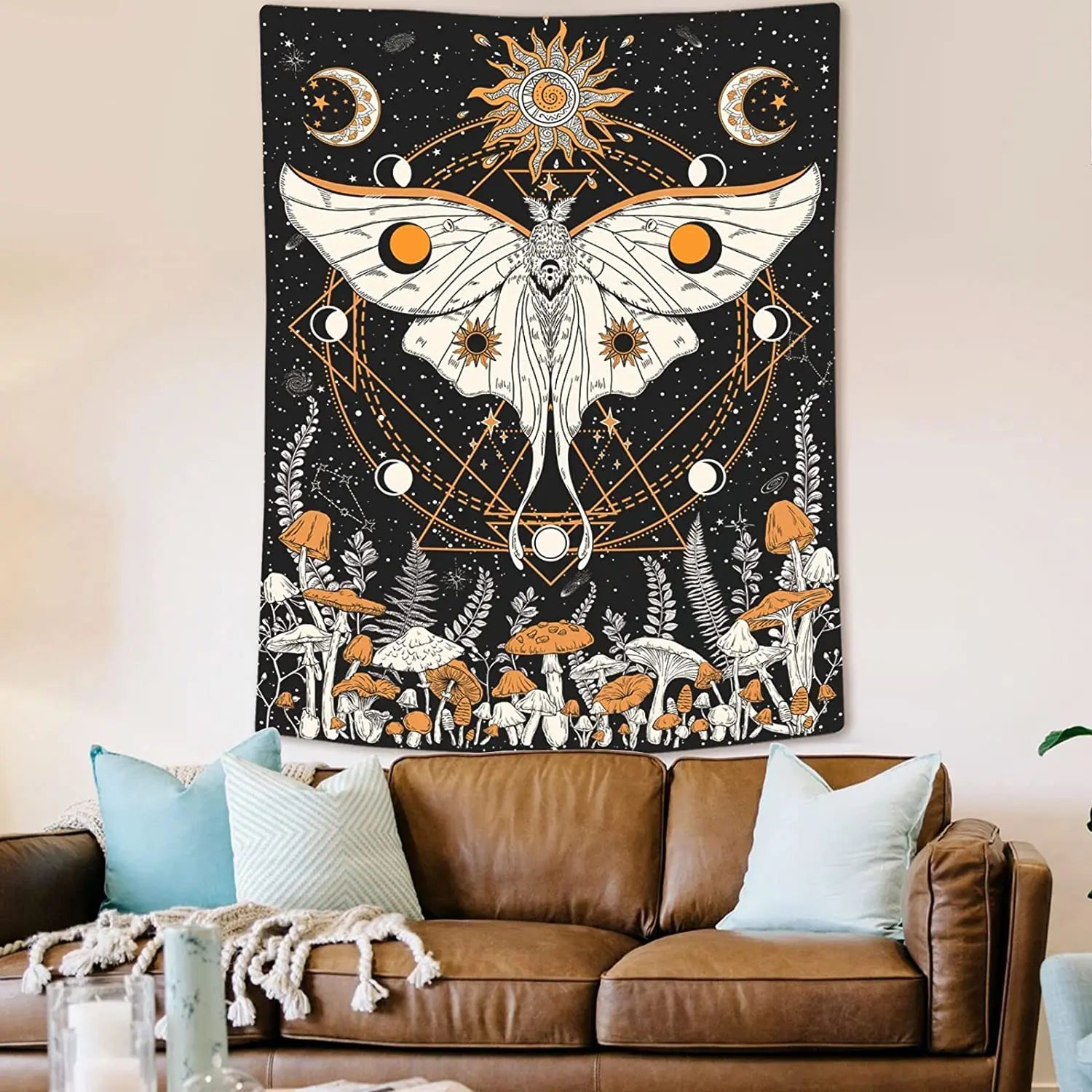Mushroom Sun Moon Stars Psychedelic Tapestry