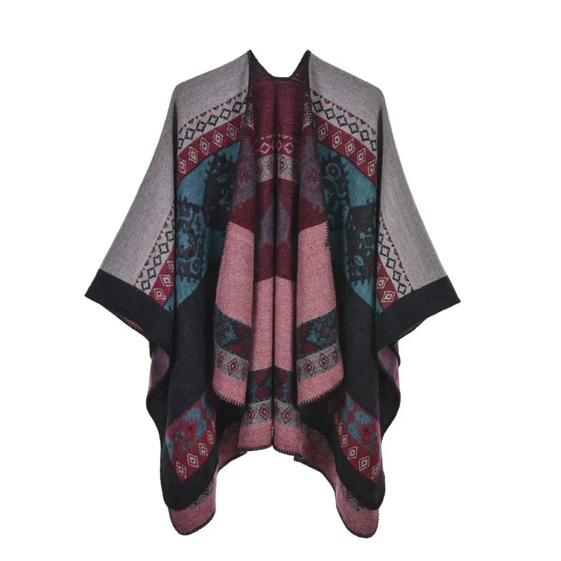 Winter Imitation Cashmere Poncho Cape Wrap