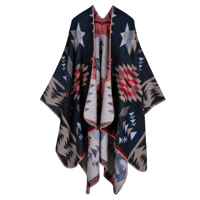 Winter Imitation Cashmere Poncho Cape Wrap
