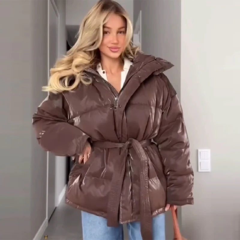 Oversized High-Neck Padded Hoodie Jacke