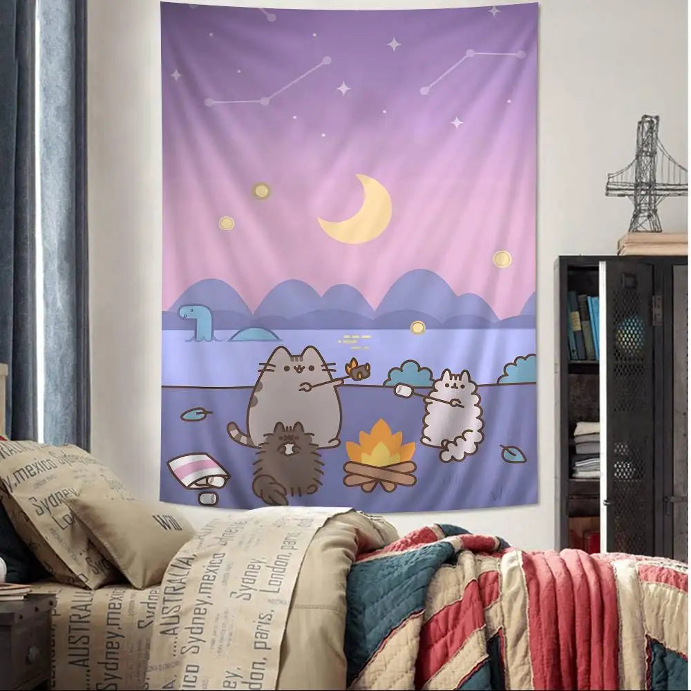 Cute Pusheen Cartoon Colorful Tapestry