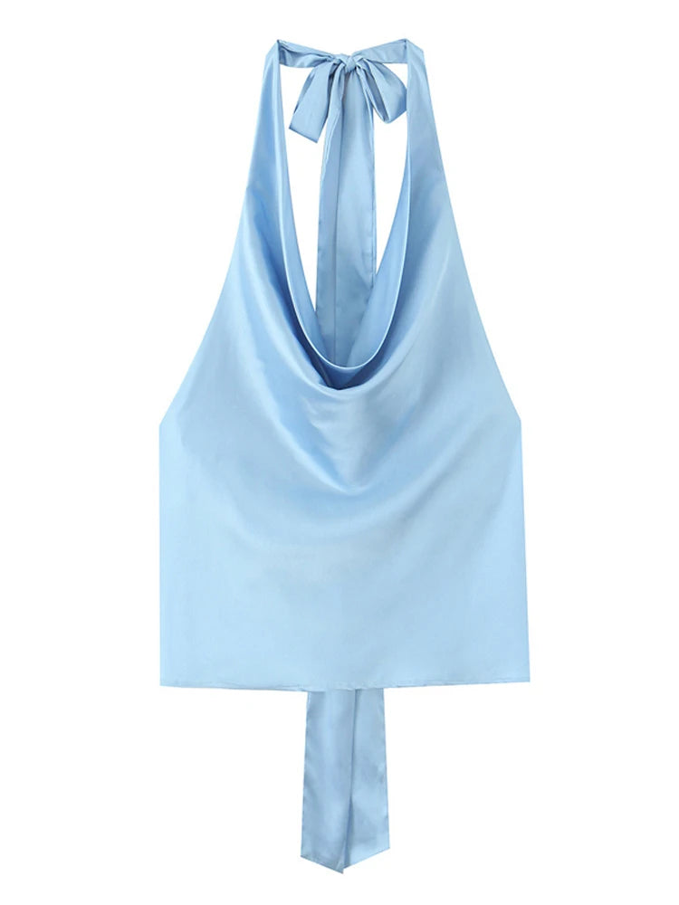 Women’s Satin Halter Neck Sleeveless Summer Top