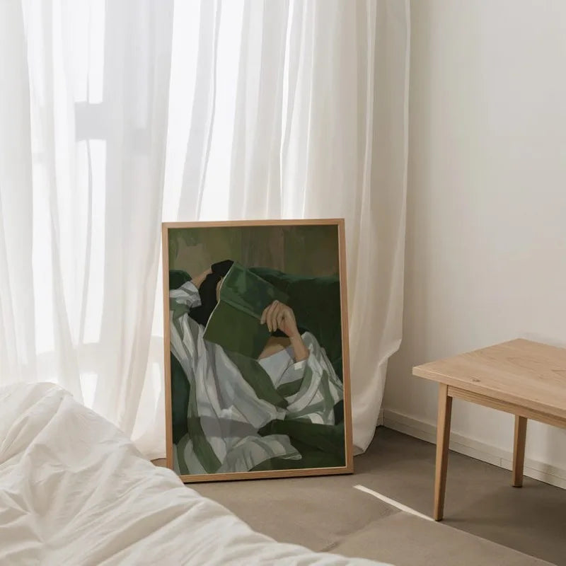 Emerald Green Reading Woman Canvas Wall Art