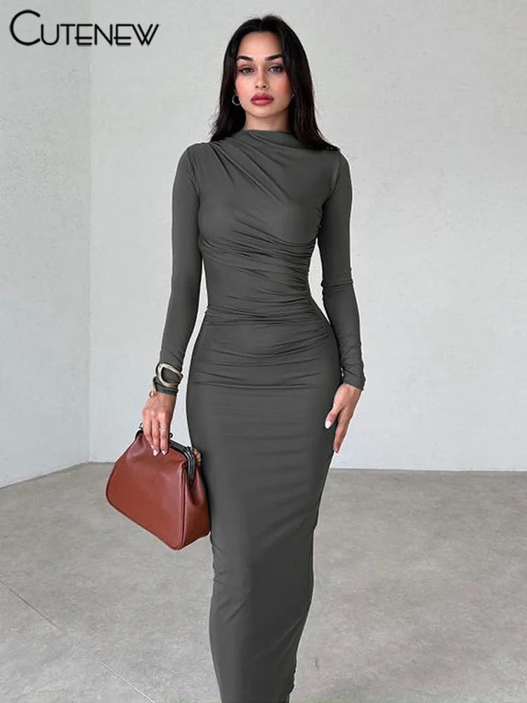 O-Neck Patchwork Bodycon Maxi Dress