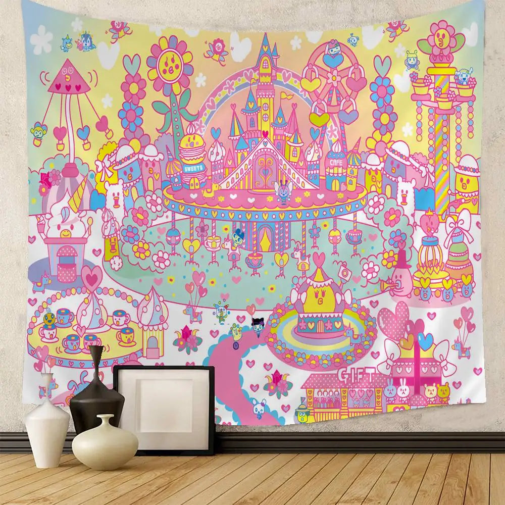 Cute Tamagotchi Cartoon Boho Tapestry
