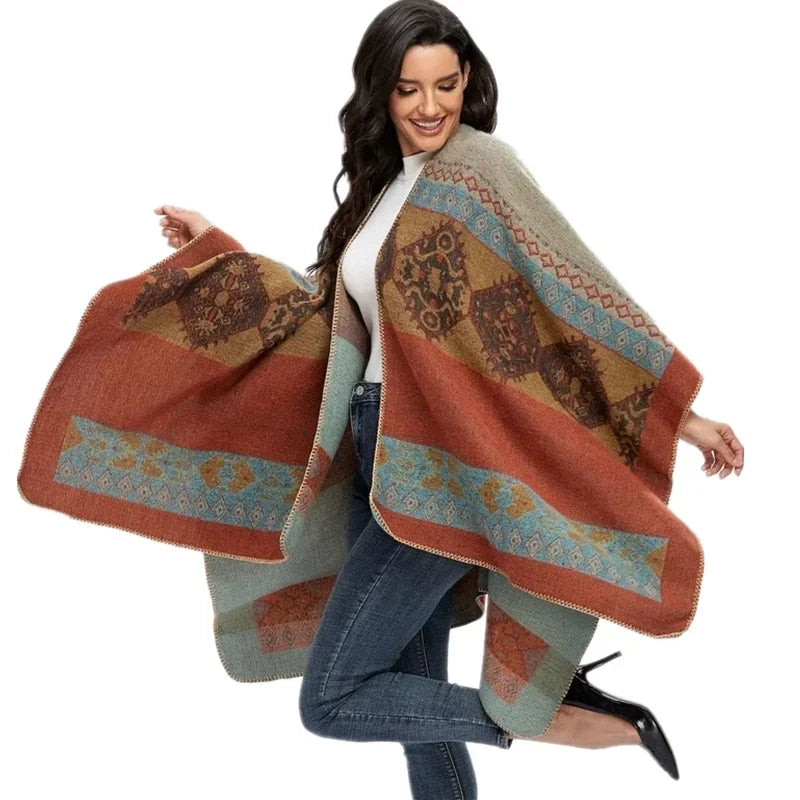 Winter Imitation Cashmere Poncho Cape Wrap