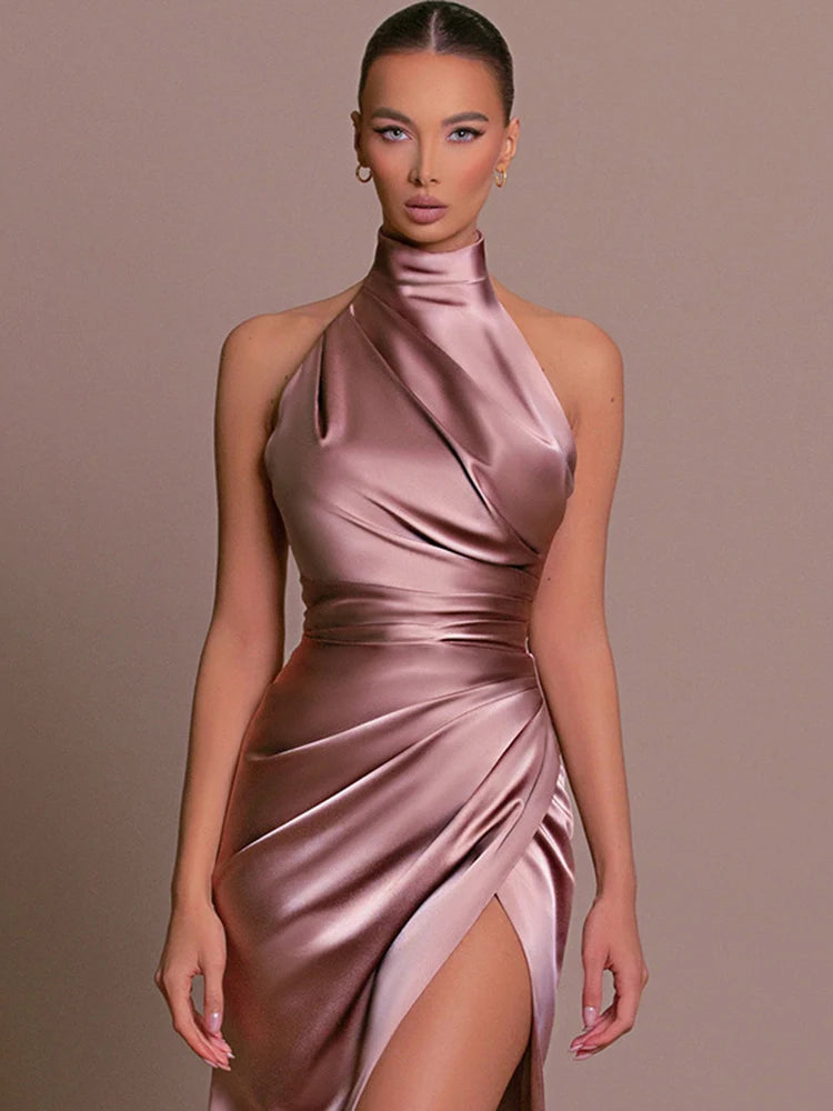 Backless High-Slit Halter Maxi Party Dress