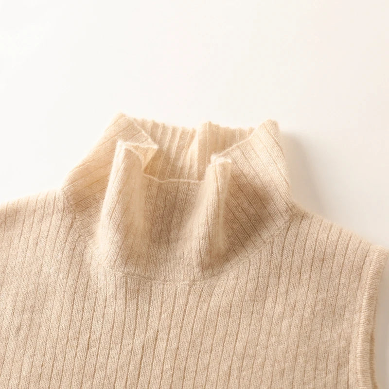 100% pure cashmere pullover vest autumn/winter new women's vest casual solid color knitted sleeveless sweater high neck Tops