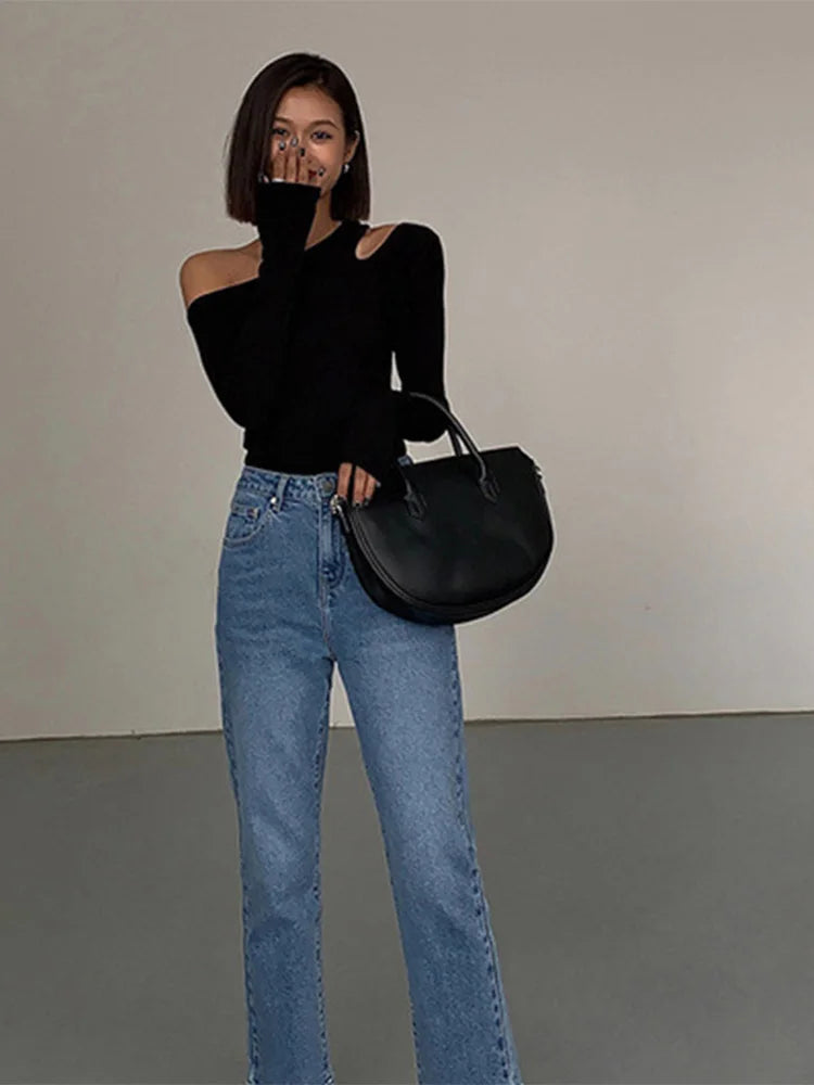 Women’s Off-Shoulder Hollow Out Slim Fit Crop Top