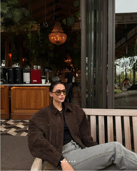 Retro Suede Zip Cropped Jacket 2025