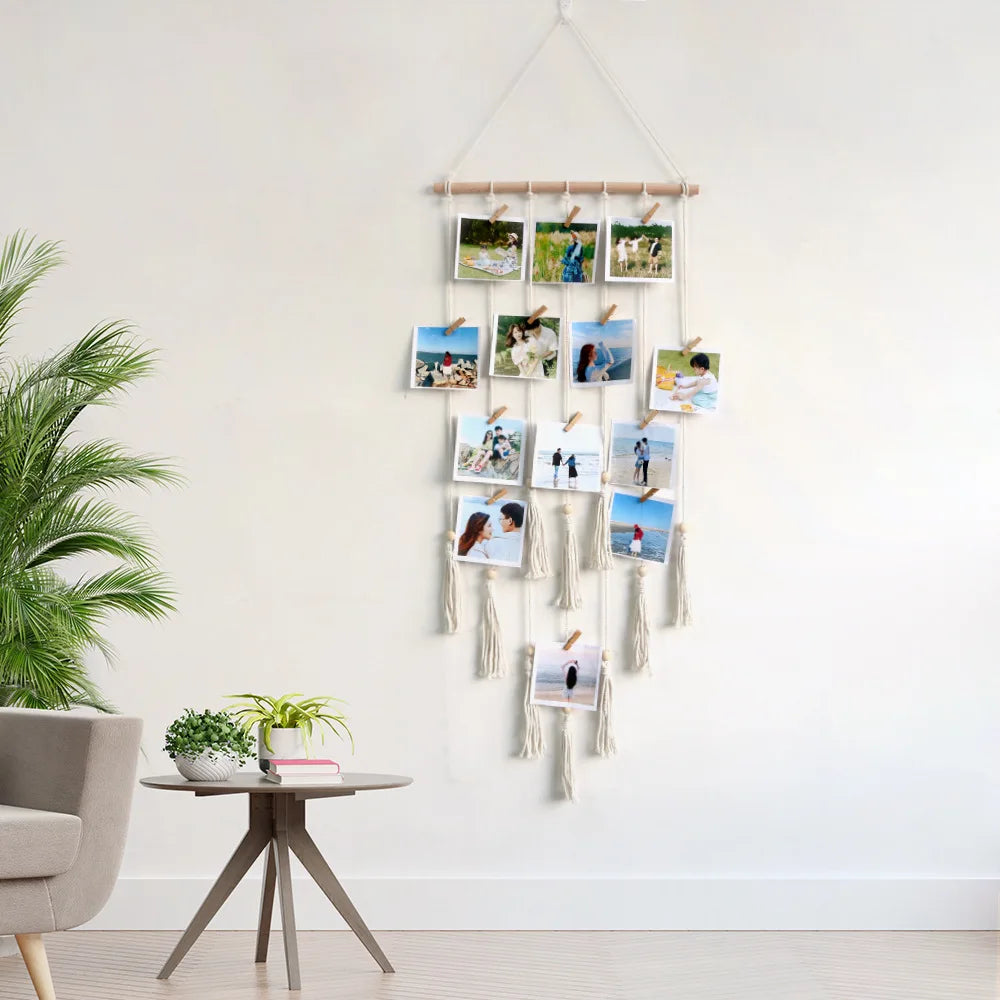 Boho Macrame Photo Display with Lights