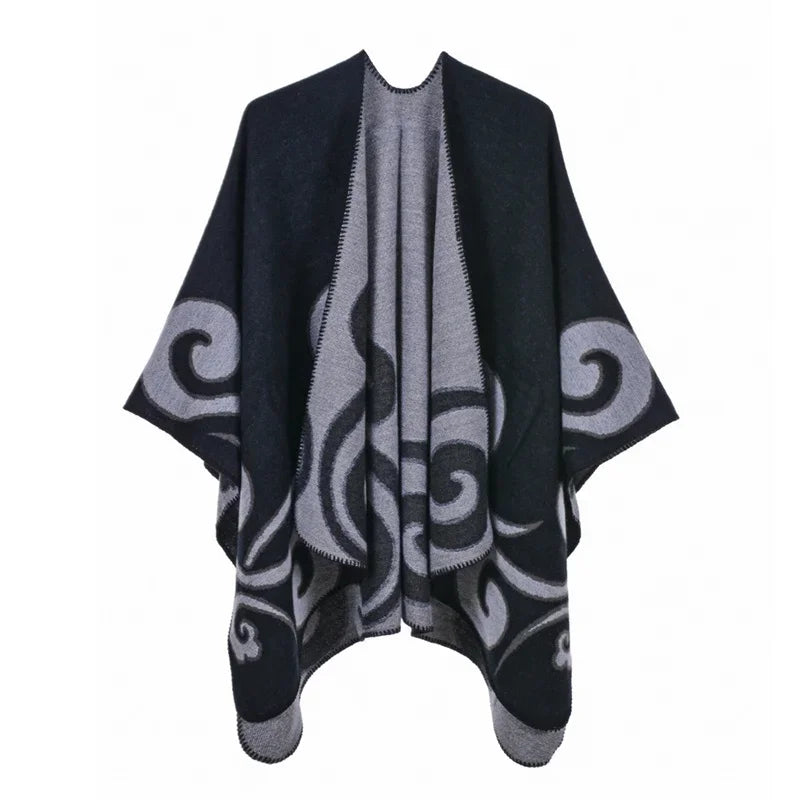 Winter Imitation Cashmere Poncho Cape Wrap