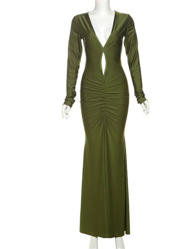 Women’s V-Neck Hollow Out Sheath Maxi Dress