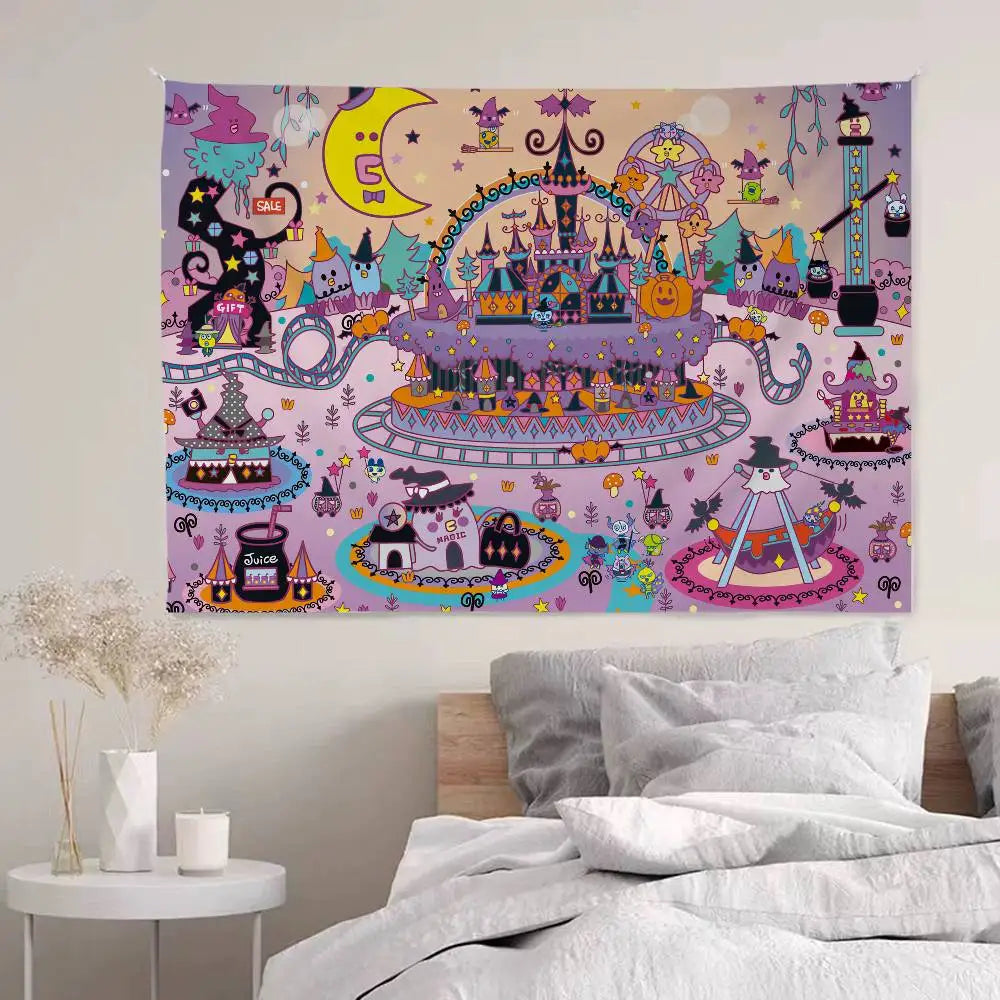 Cute Tamagotchi Cartoon Boho Tapestry