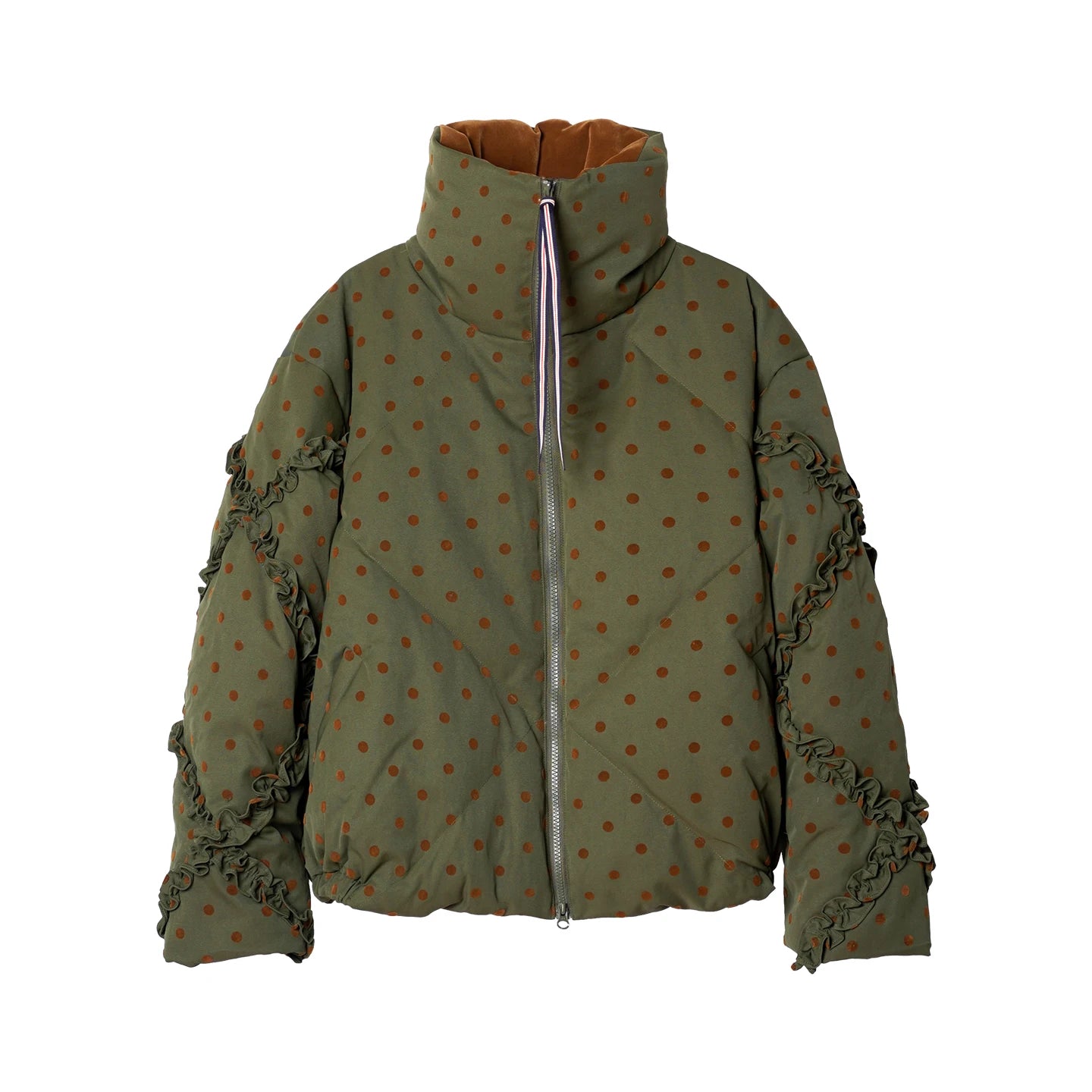 Polka Dot Ruffle High-Neck Down Jacket