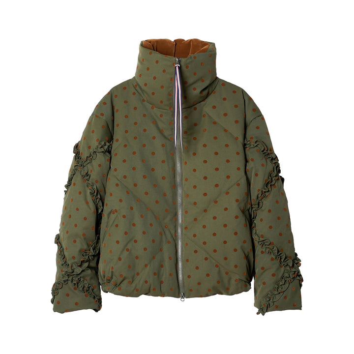 Polka Dot Ruffle High-Neck Down Jacket