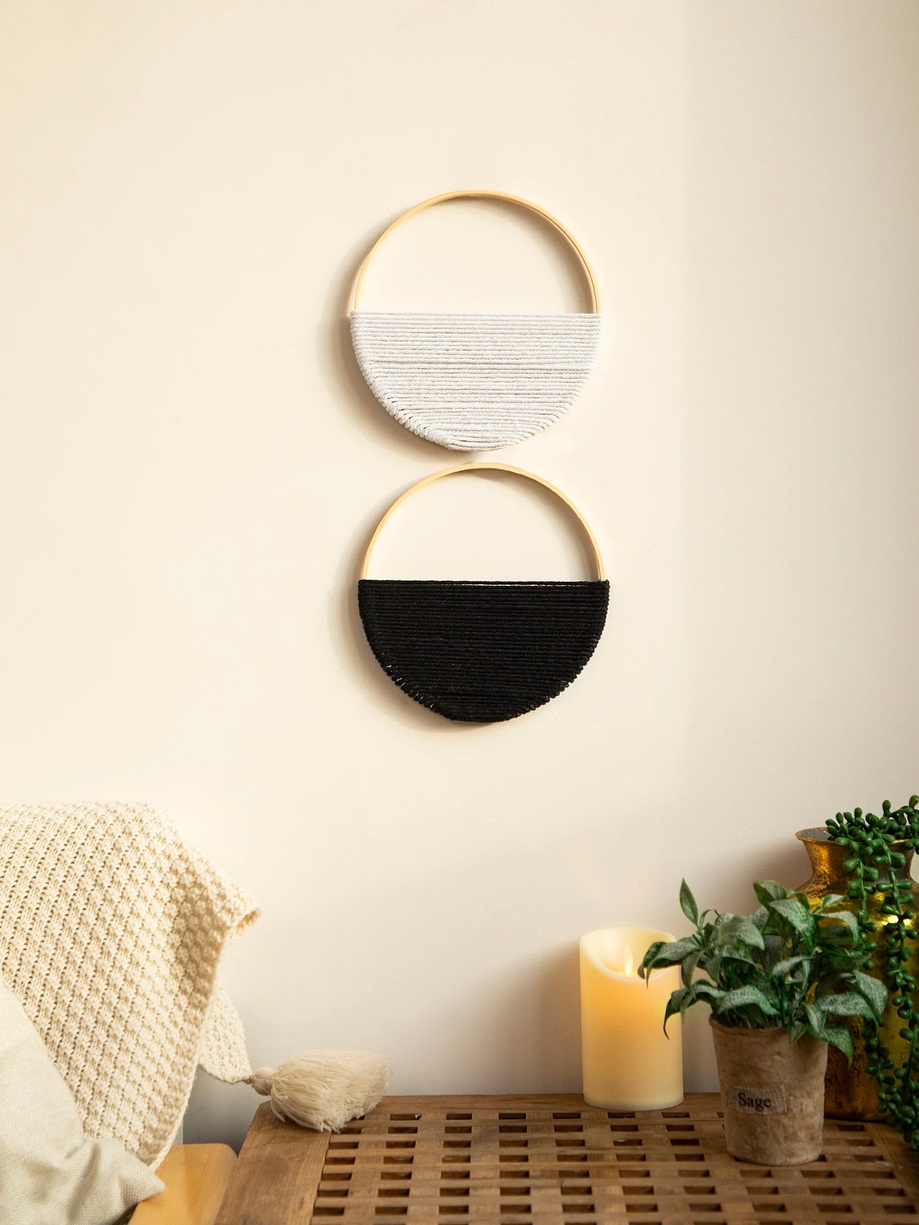 2Pcs Round Macrame Boho Wall Hanging Set