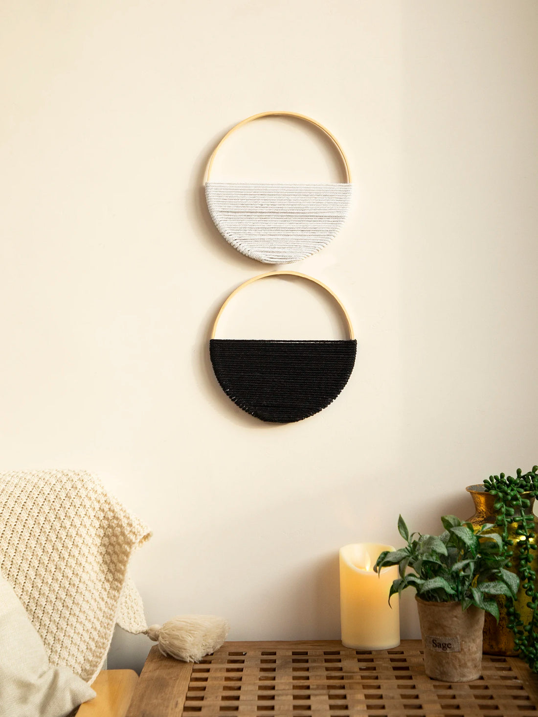 2Pcs Round Macrame Boho Wall Hanging Set