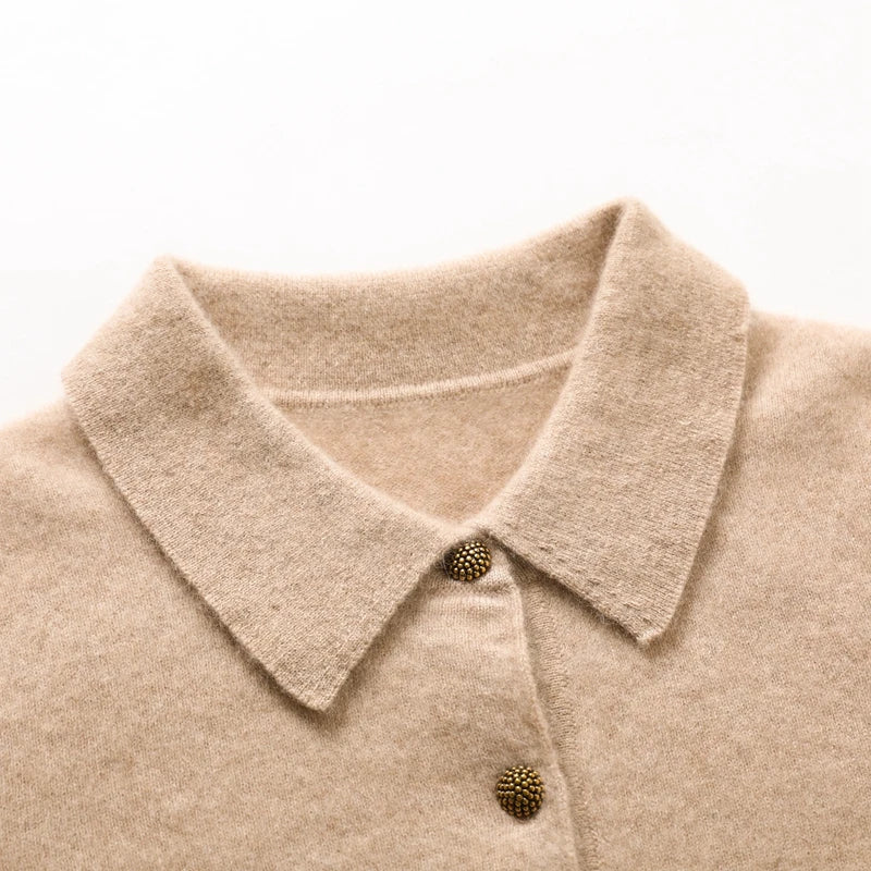 100% pure cashmere pullover short sleeved autumn/winter new women's T-shirt casual solid color knitted sweater POLO collar Tops