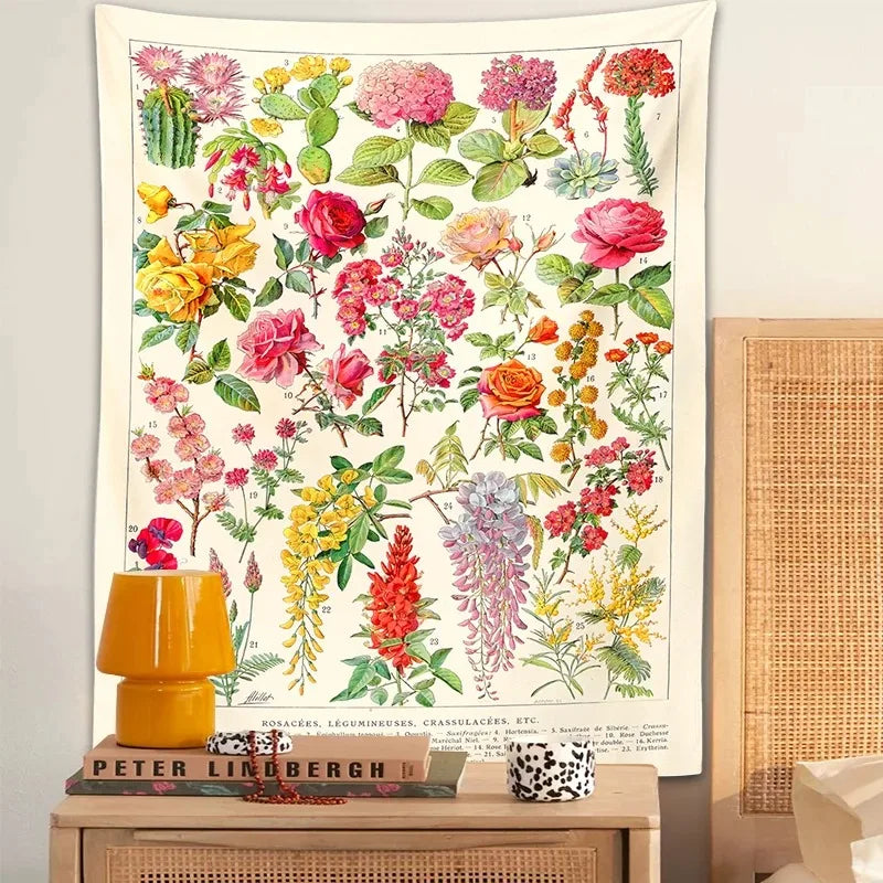 Mushroom Botanical Print Tapestry Wall Art