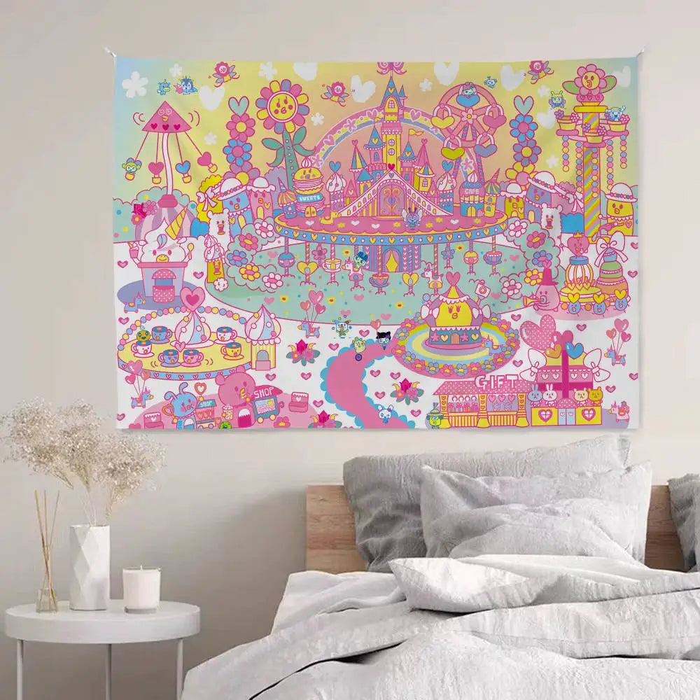 Cute Tamagotchi Cartoon Boho Tapestry