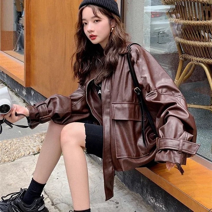 2025 Faux Leather Jacket Women Autumn New Style Biker Jacket Female PU Coat Woman