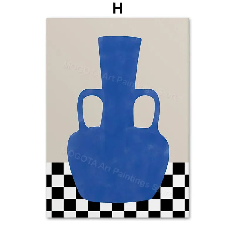 Retro Abstract Line Girl Vase Canvas Wall Art