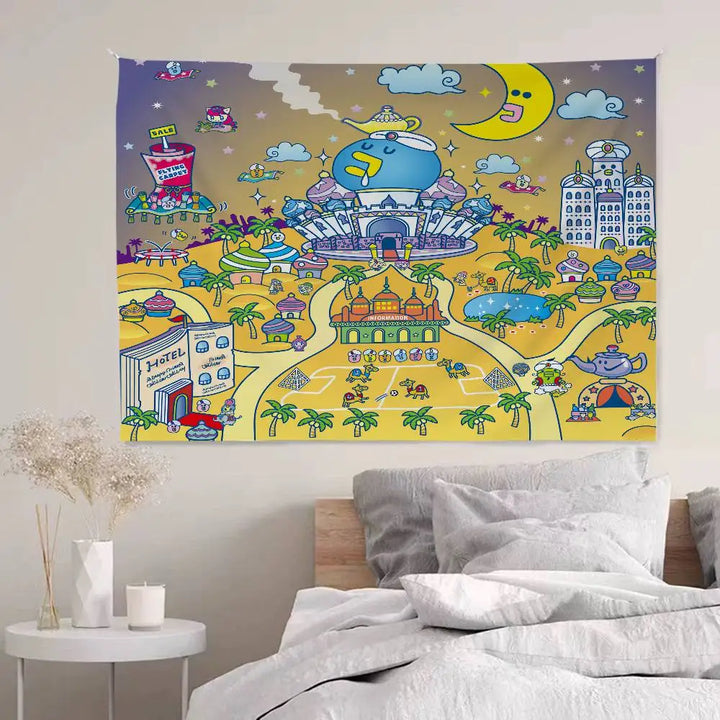 Cute Tamagotchi Cartoon Boho Tapestry