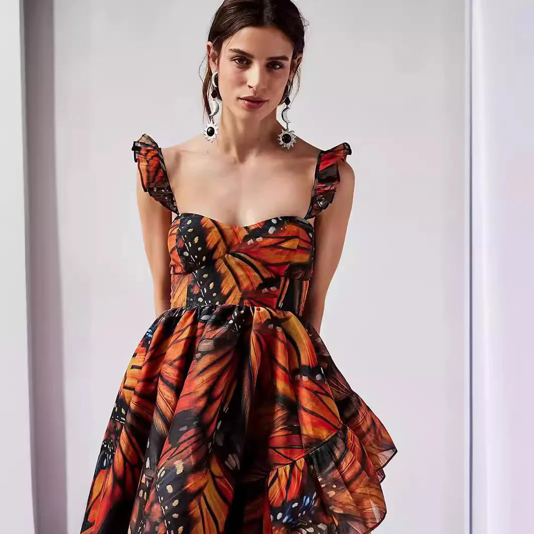 Floral Print Sleeveless Chiffon Midi Dress