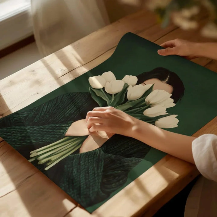 Emerald Green Abstract Tulip Woman Canvas Art