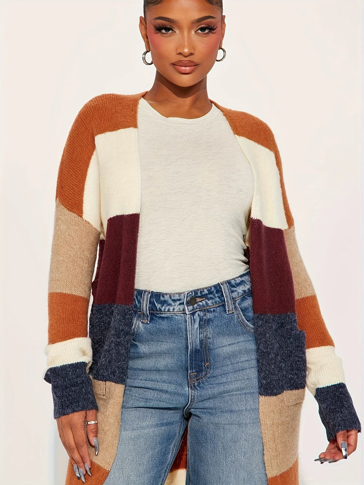 Multicolor Stripe Oversized Open Front Knit Cardigan