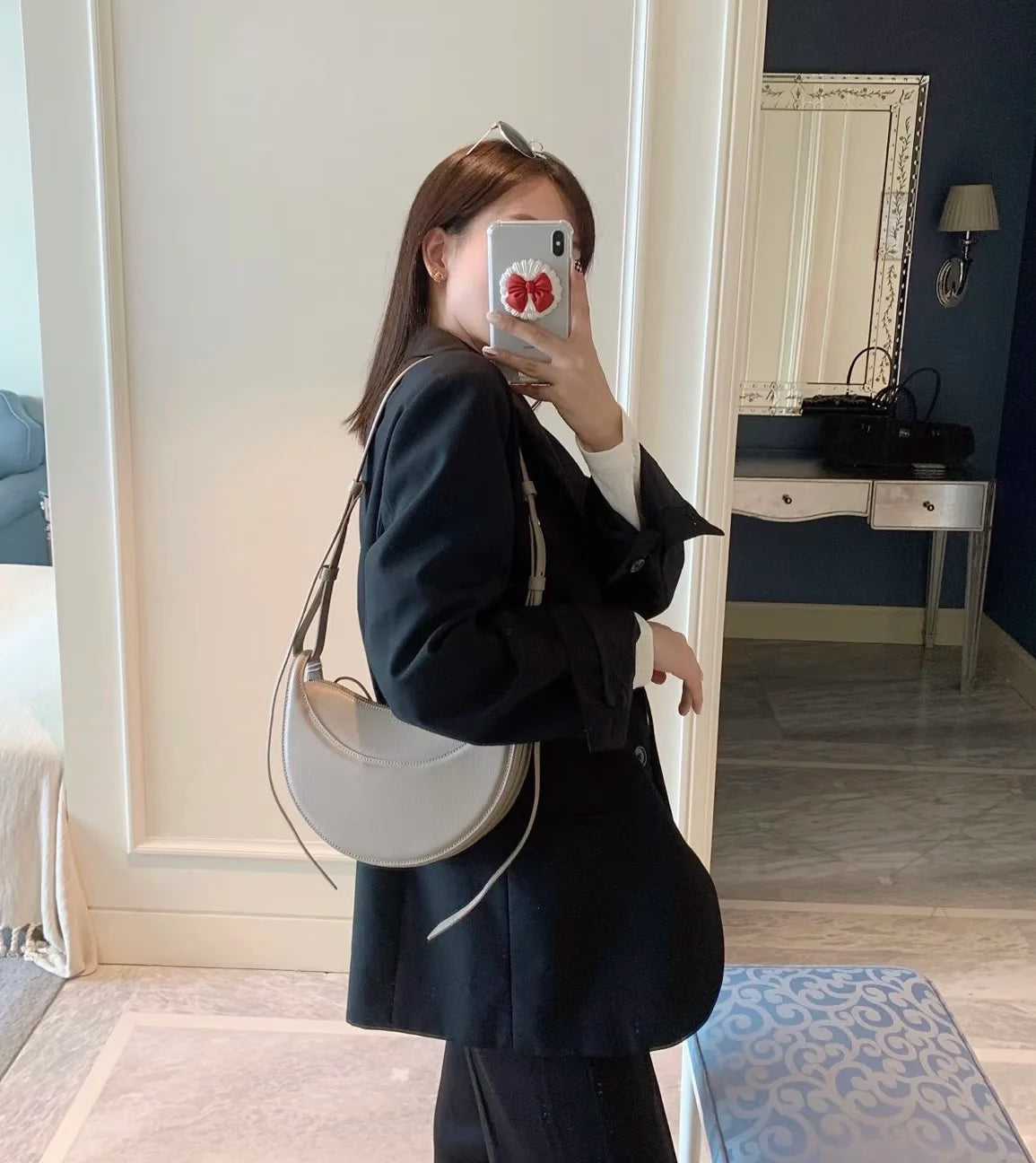 Women Crescent Leather Crossbody Bag