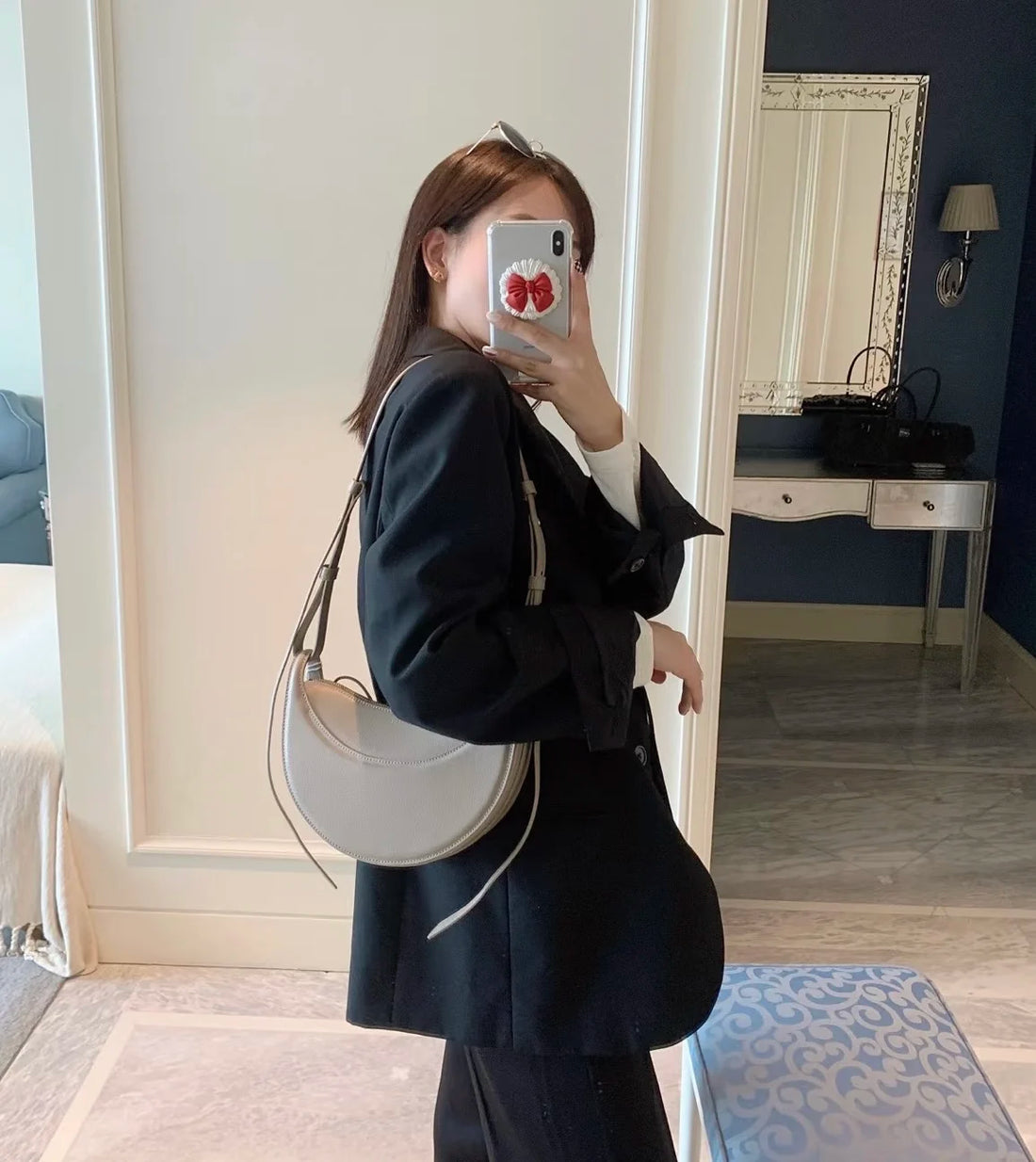 Women Crescent Leather Crossbody Bag
