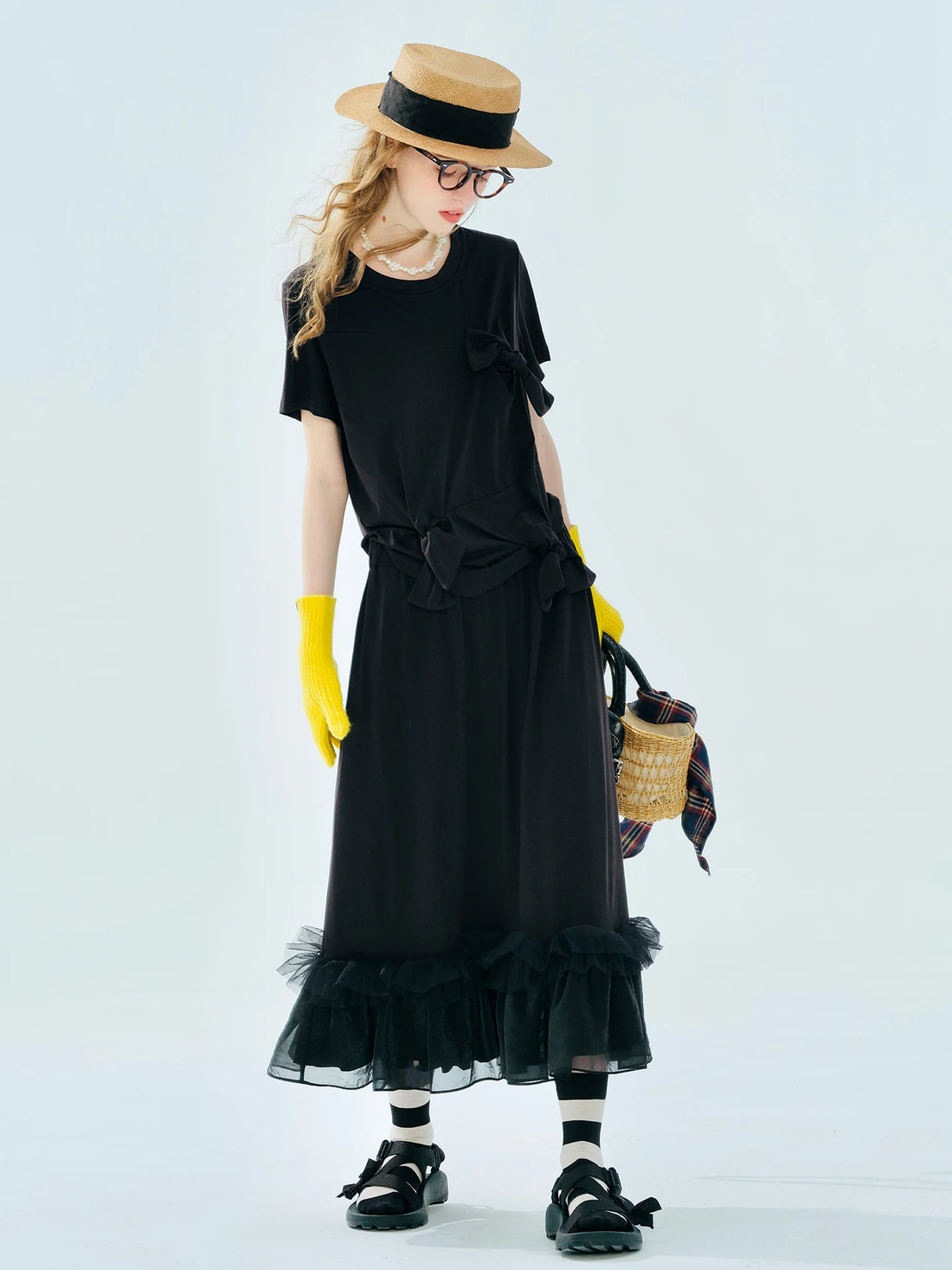 Imakokoni Black Lace A-Line Midi Skirt