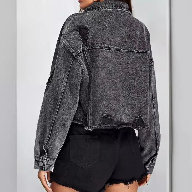 Y2K Raw-Edge Cropped Denim Jacket