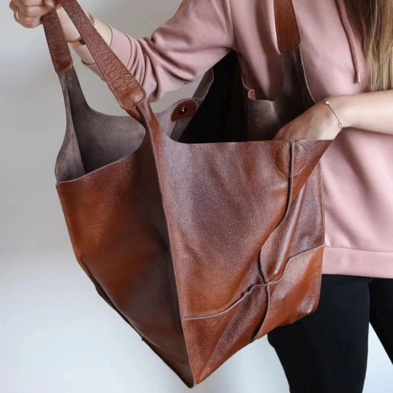 Luxury Retro Metal-Look PU Leather Tote Bag