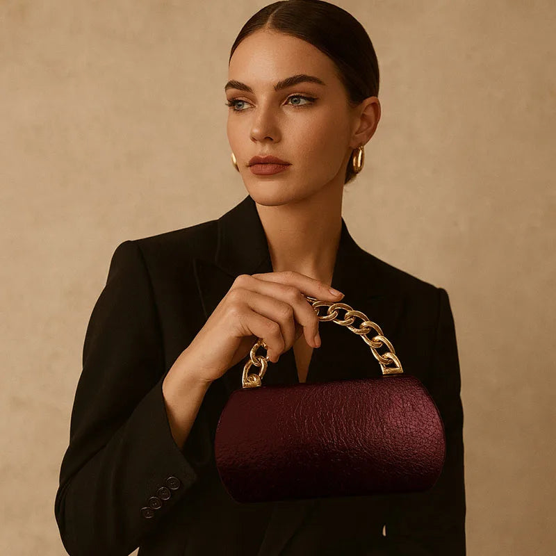 Luxury Gold Buckle Half Moon Evening Clutch
