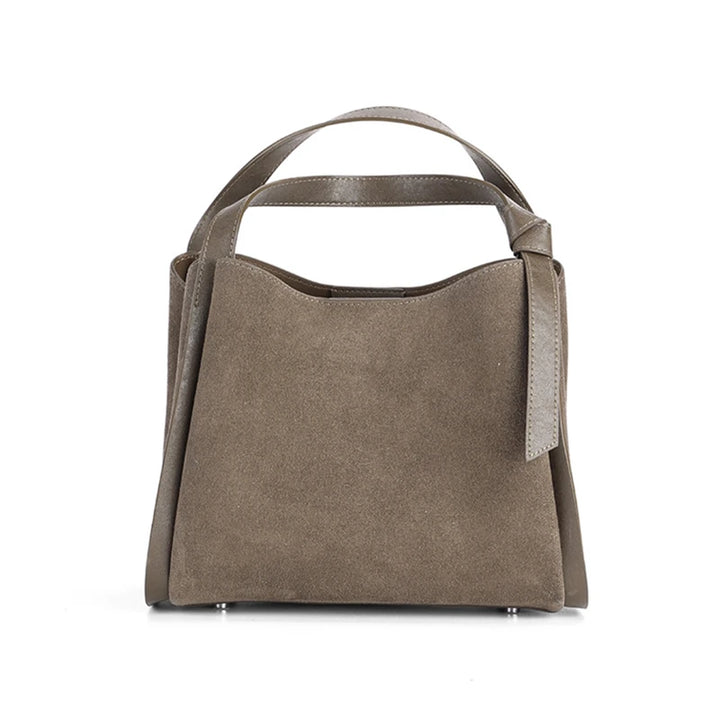 Cowhide Suede Genuine Leather Bucket Tote Bag