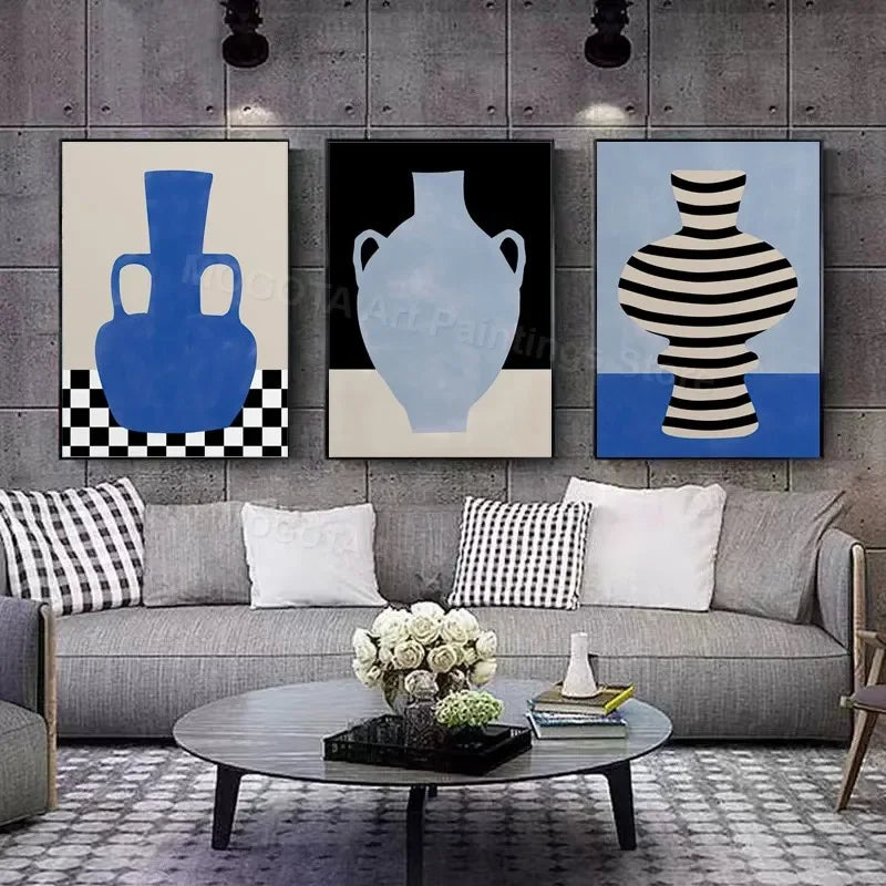 Retro Abstract Line Girl Vase Canvas Wall Art