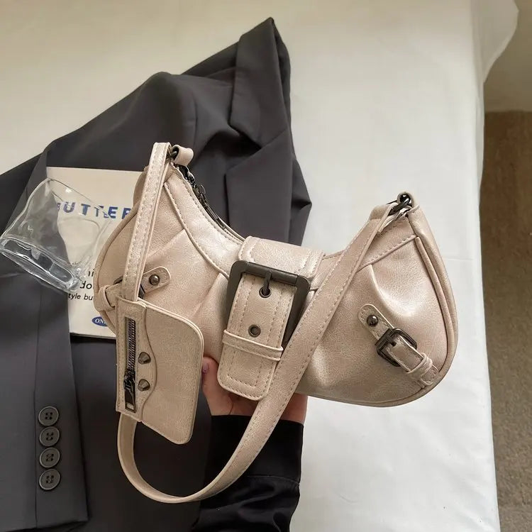 Y2K Retro Pleated Rivet Shoulder Bag