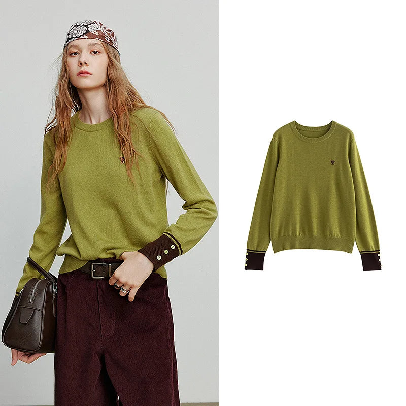 Women’s Embroidered O-Neck Knitted Sweater