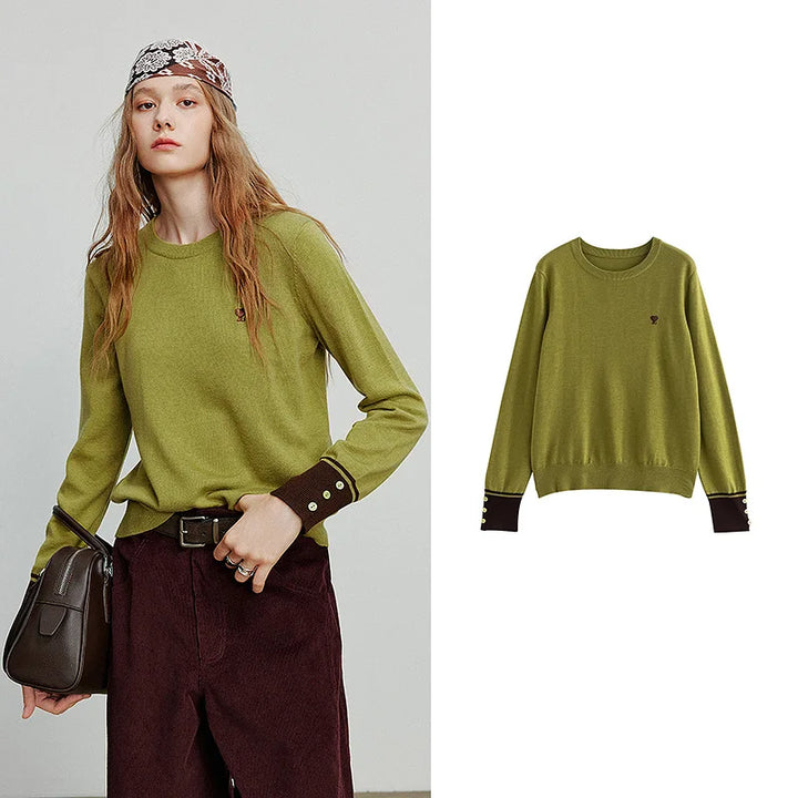 Women’s Embroidered O-Neck Knitted Sweater