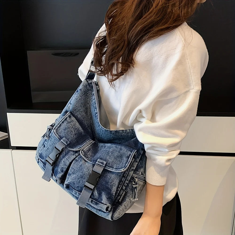Women Large Capacity Denim Shoulder Crossbody Bag