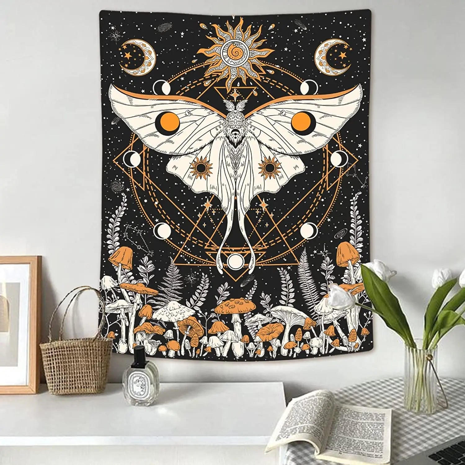 Mushroom Sun Moon Stars Psychedelic Tapestry