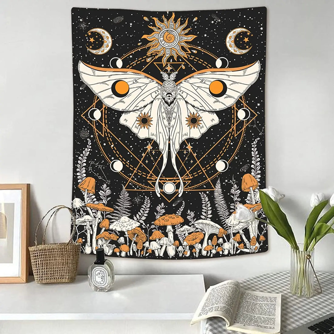 Mushroom Sun Moon Stars Psychedelic Tapestry