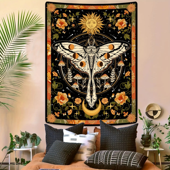 Bohemian Moon Moth Sun Floral Tapestry