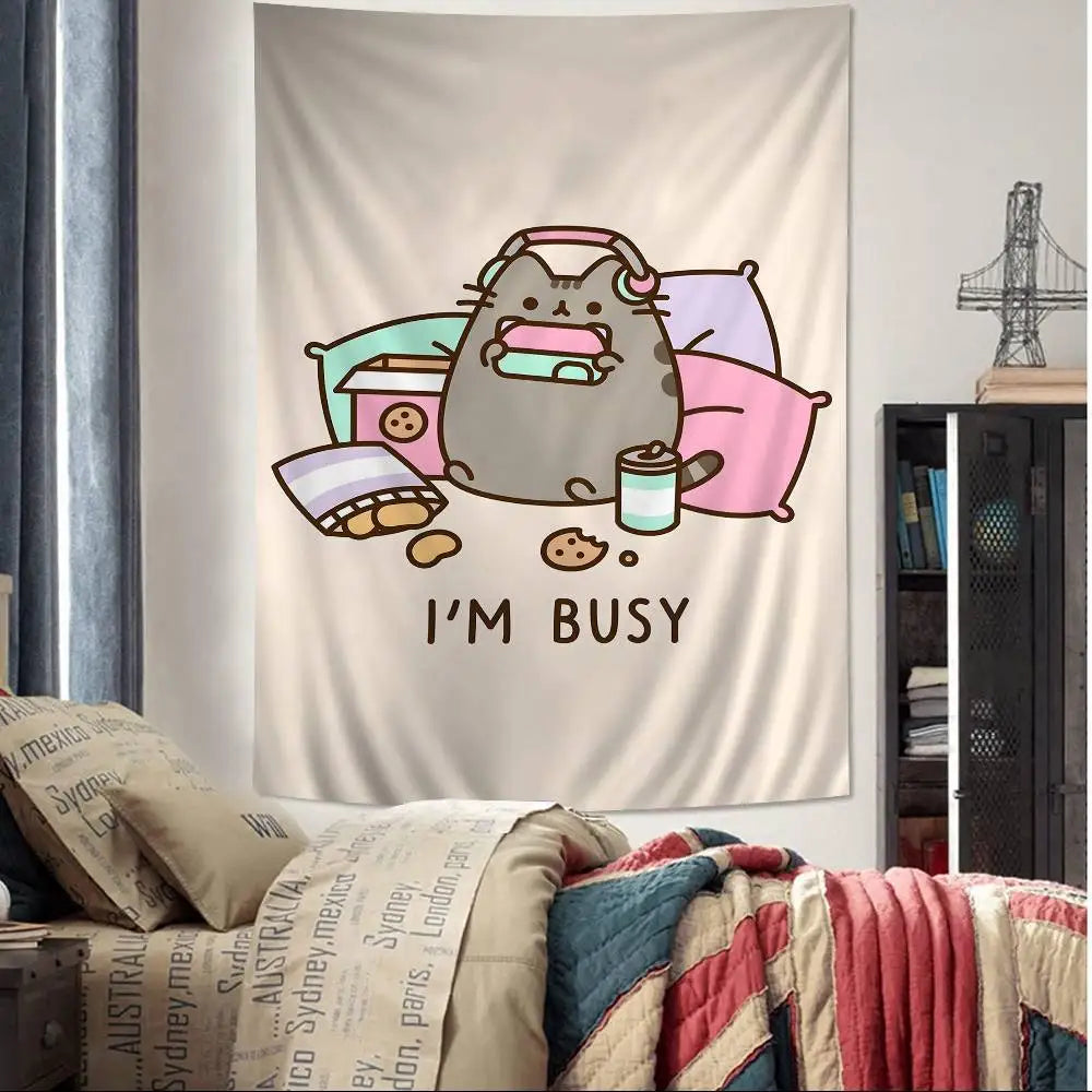Cute Pusheen Cartoon Colorful Tapestry
