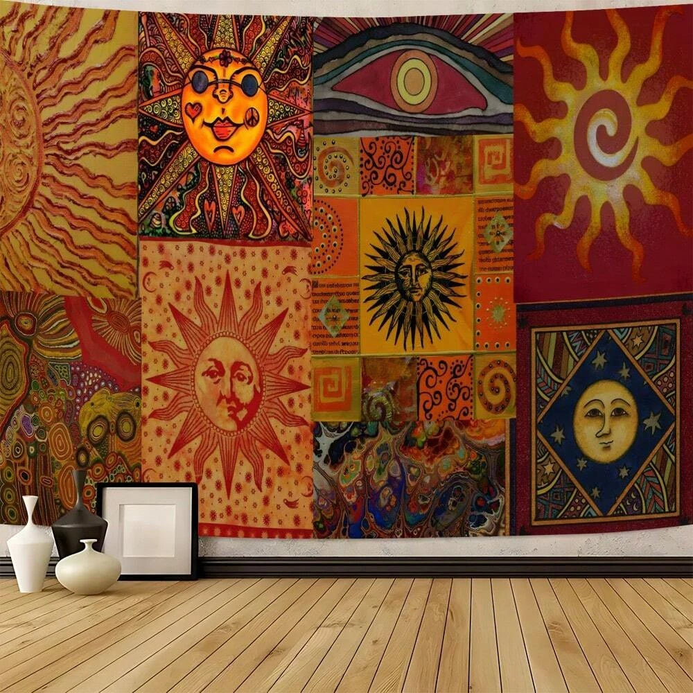 Boho Sun Face Tapestry Wall Hanging